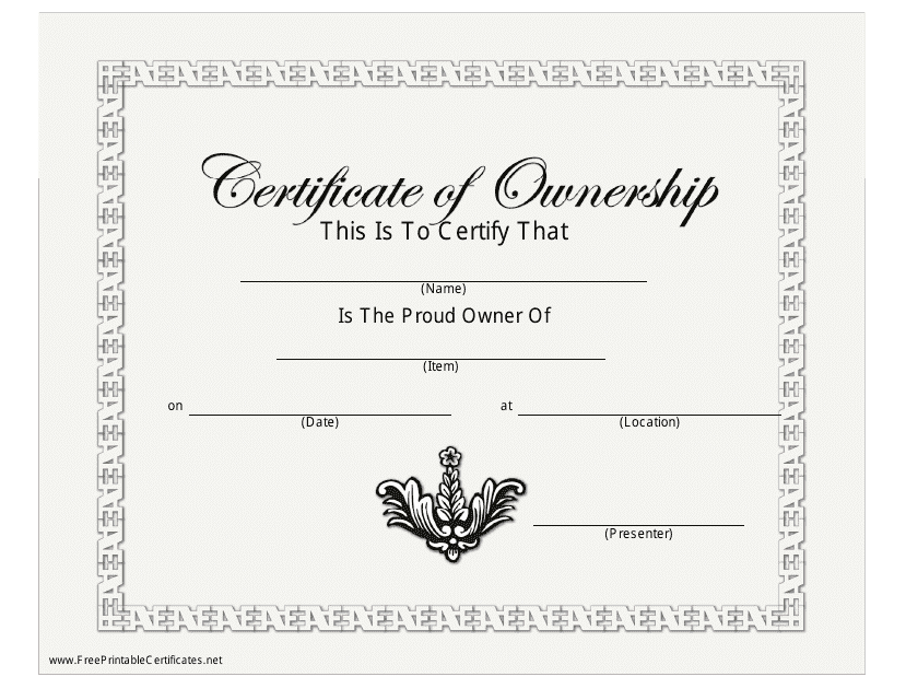 &quot;Certificate of Ownership Template&quot; Download Pdf
