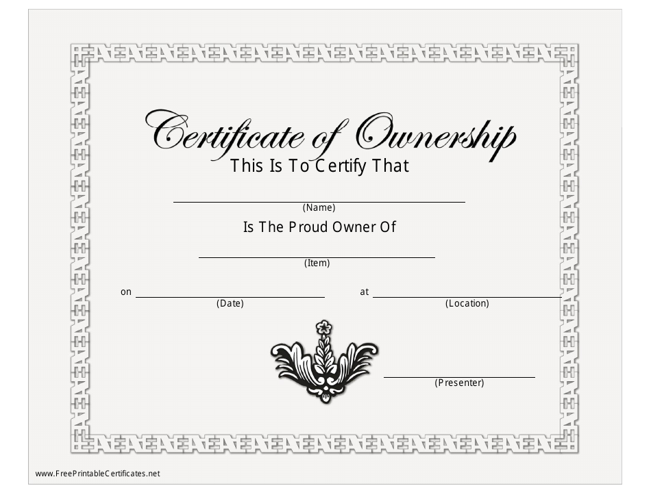 Certificate of Ownership Template Flower Download Printable PDF