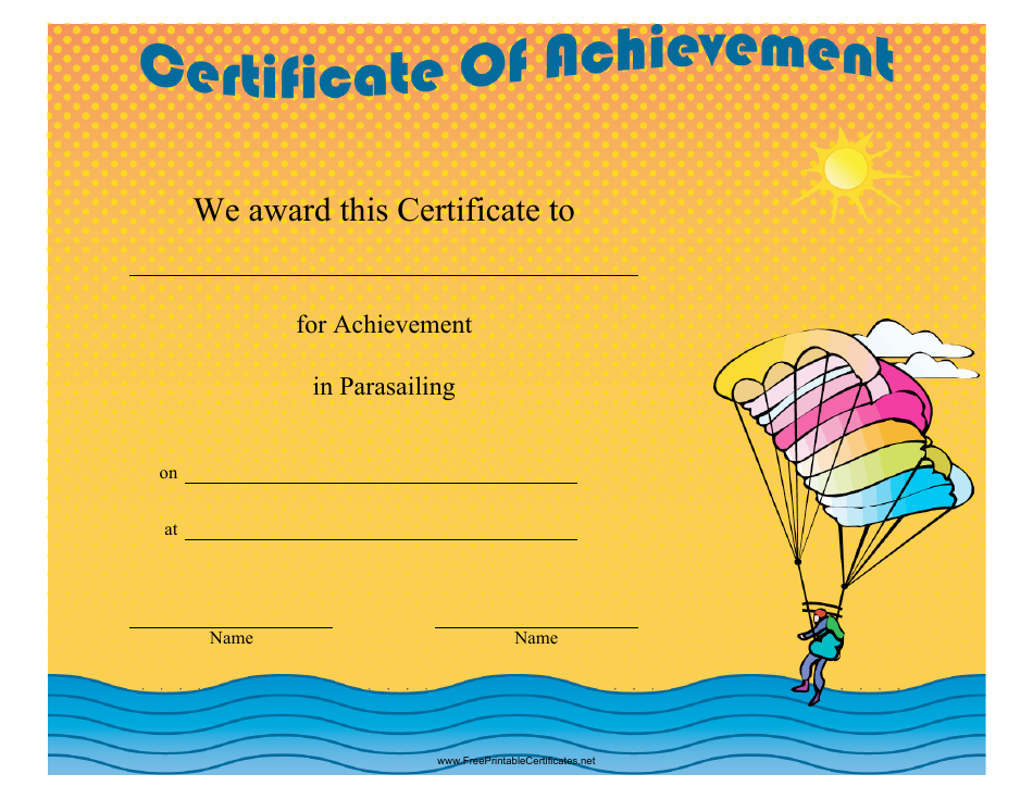 Parasailing Certificate of Achievement Template