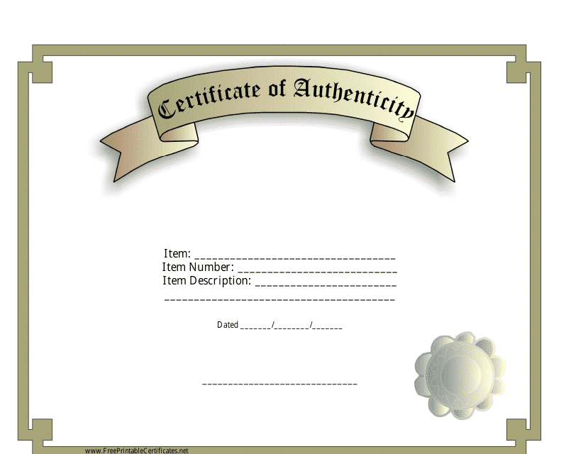 &quot;Certificate of Authenticity Template&quot; Download Pdf