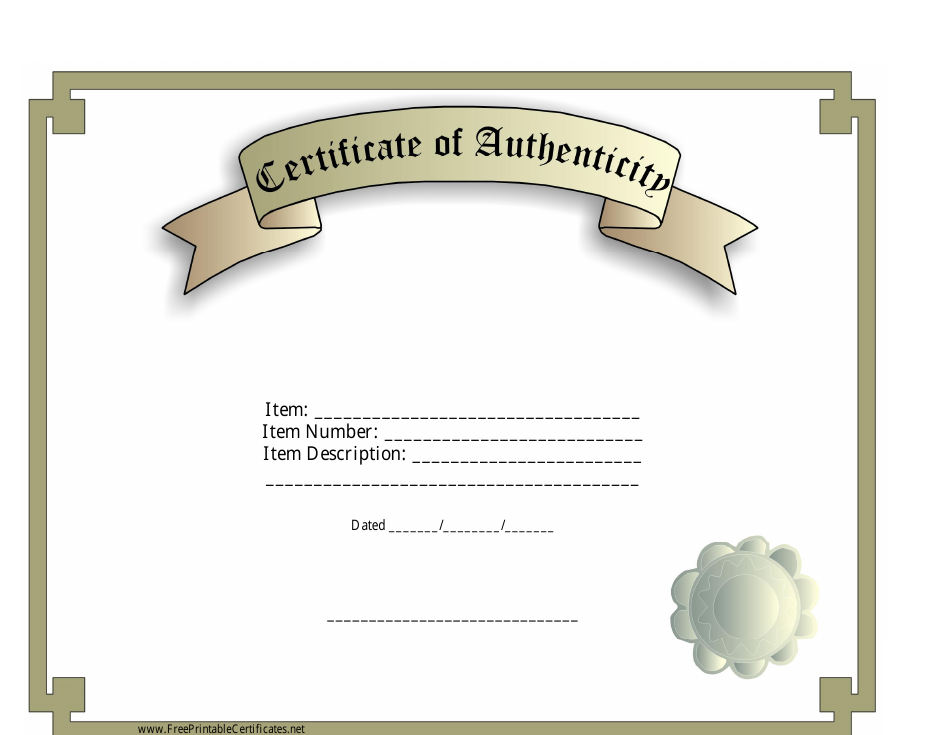 Certificate of Authenticity Template, Page 1