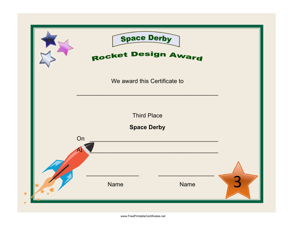 Space Derby Third Place Certificate Template - Preview Image