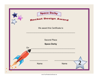 Document preview: Space Derby Second Place Certificate Template