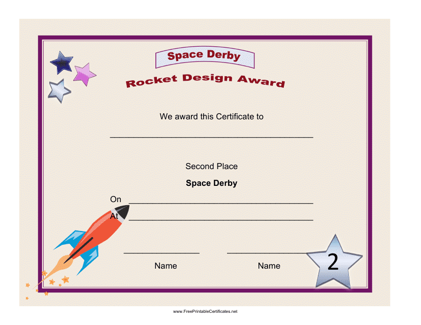 &quot;Space Derby Second Place Certificate Template&quot; Download Pdf