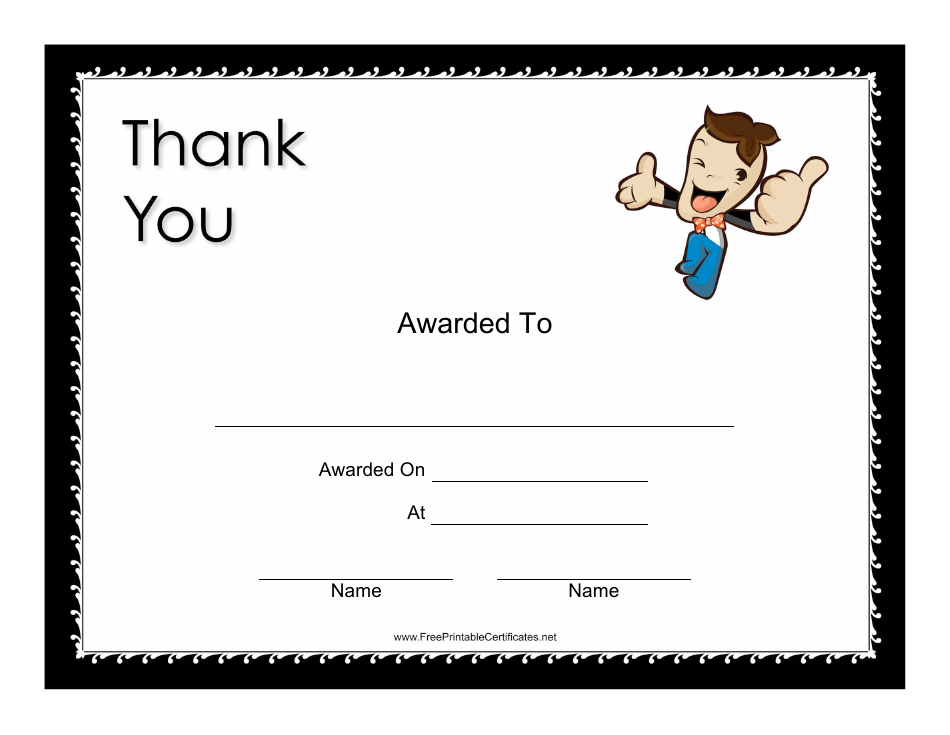 Thank You Small Certificate Template - Free Printable