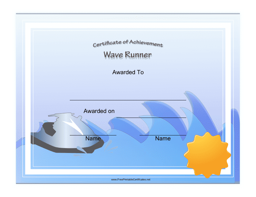 Wave Runner Certificate of Achievement Template