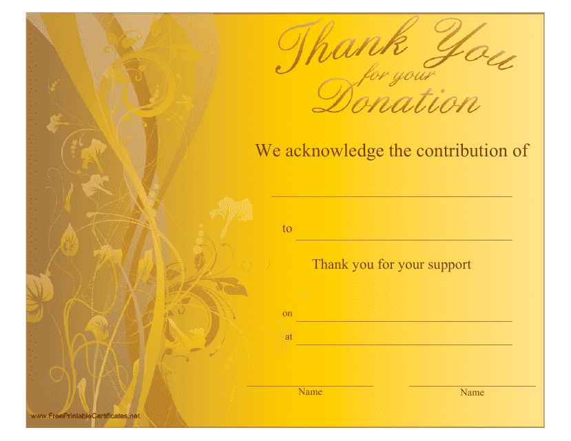 Donation Certificate Template - Gold