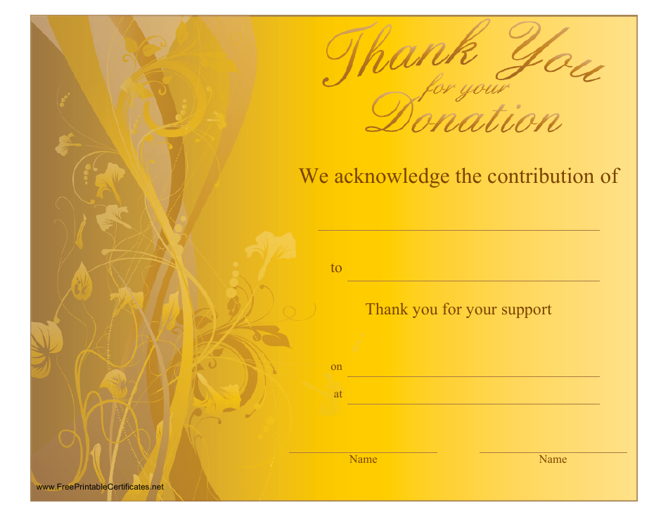 Donation Certificate Template - Gold