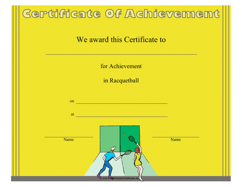 &quot;Racquetball Certificate of Achievement Template&quot; Download Pdf