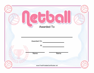 Document preview: Netball Certificate Template - Pink