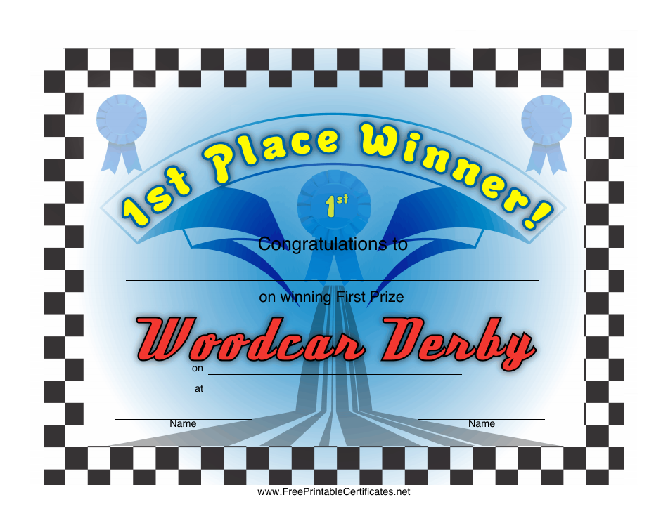 Woodcar Derby 1st Place Certificate Template Preview