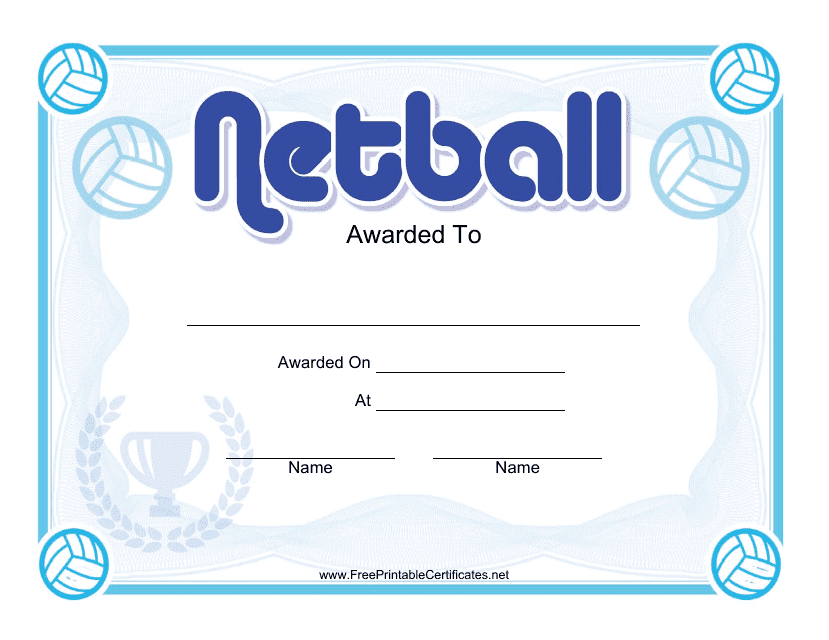 Netball Certificate Template - Blue