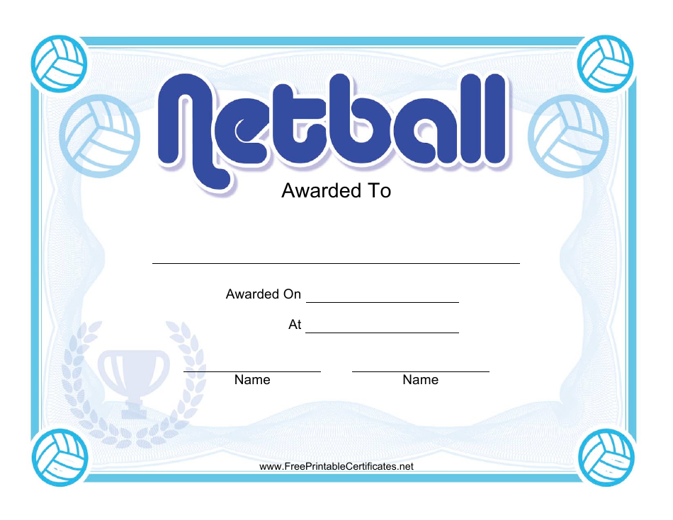 Netball Certificate Template - Blue Download Printable PDF | Templateroller