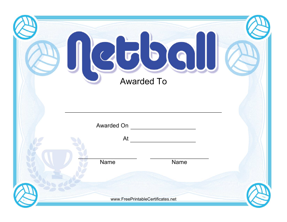 Netball Certificate Template - Blue