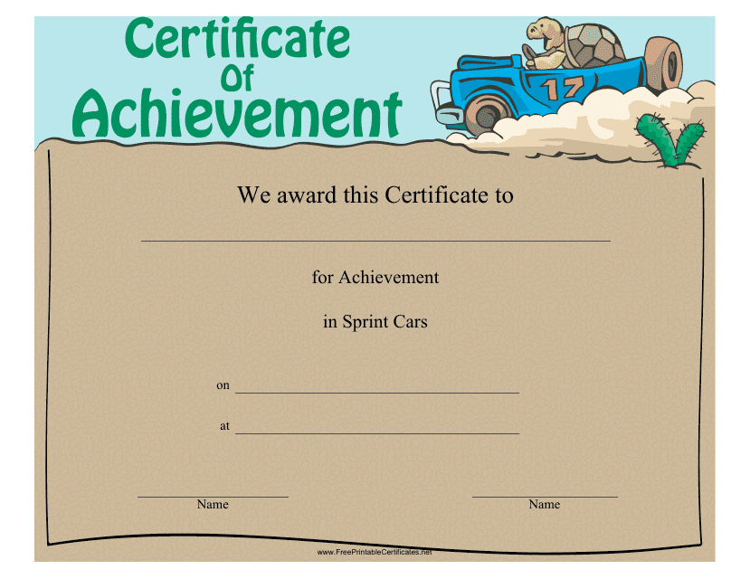 &quot;Sprint Cars Certificate of Achievement Template&quot; Download Pdf