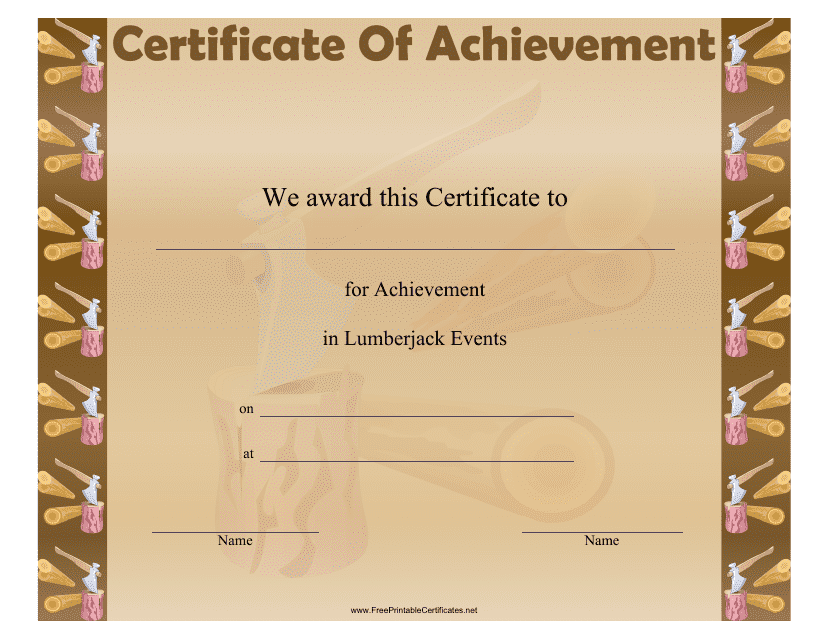 &quot;Lumberjack Events Certificate of Achievement Template&quot; Download Pdf