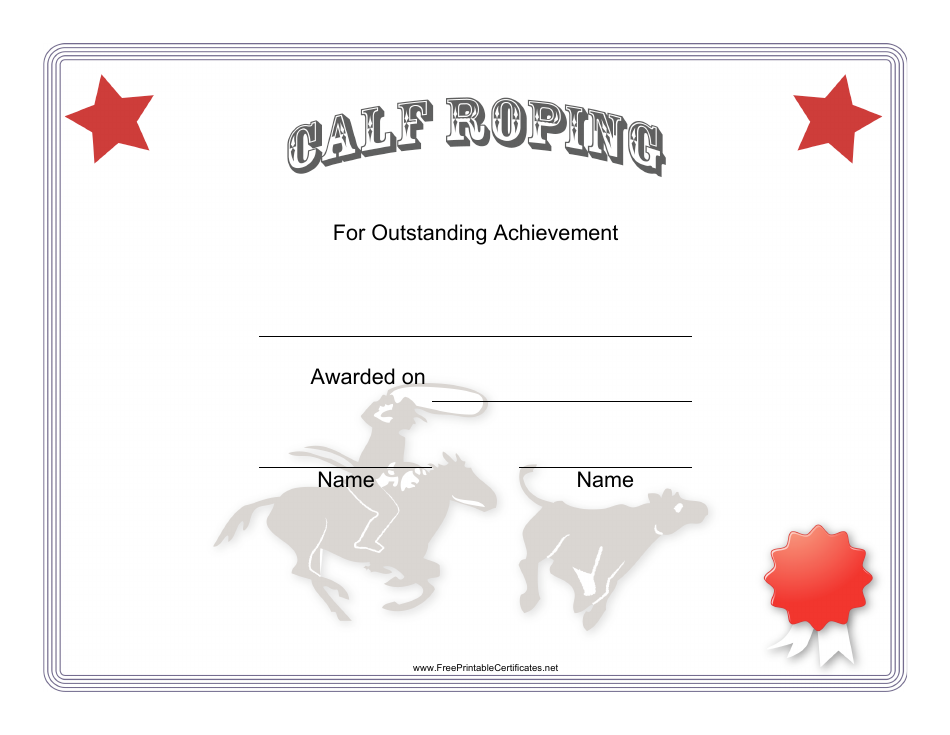 Rodeo Calf Roping Certificate of Achievement Template - Preview