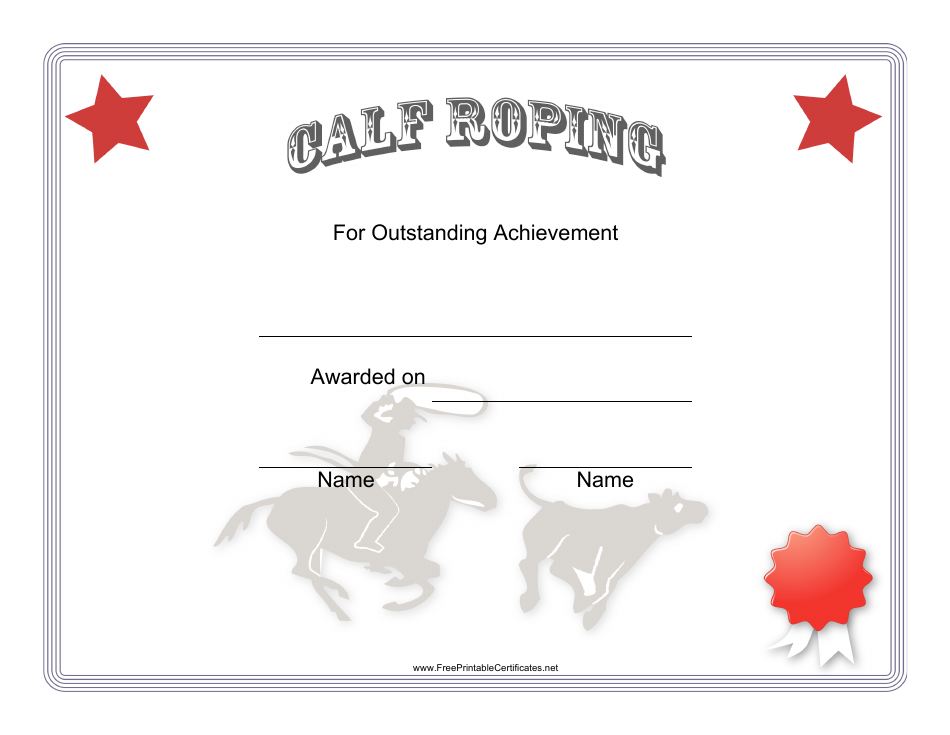 Rodeo Calf Roping Certificate of Achievement Template Download Fillable