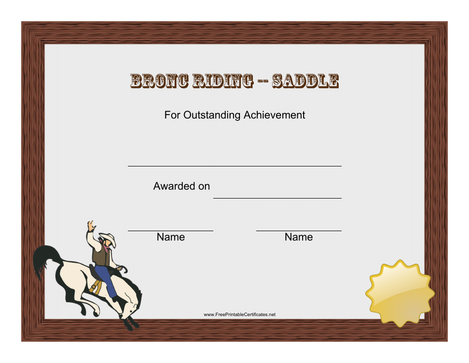Saddle Bronc Riding Rodeo Certificate of Achievement Template - Preview