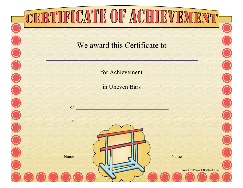 Uneven Bars Gymnastics Certificate of Achievement Template, Page 1