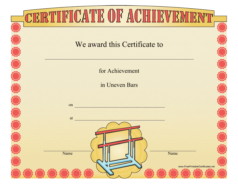 &quot;Uneven Bars Gymnastics Certificate of Achievement Template&quot; Download Pdf