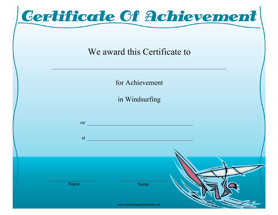 Windsurfing Certificate of Achievement Template, Page 1