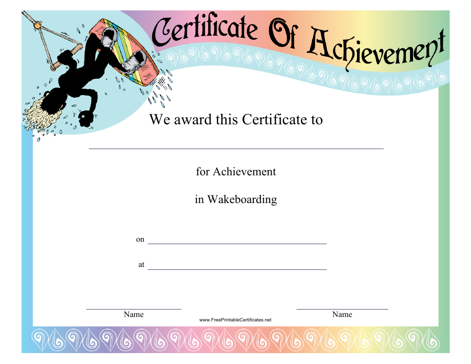 Wakeboarding Certificate of Achievement Template Preview