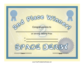 &quot;Space Derby 2nd Place Certificate Template&quot;