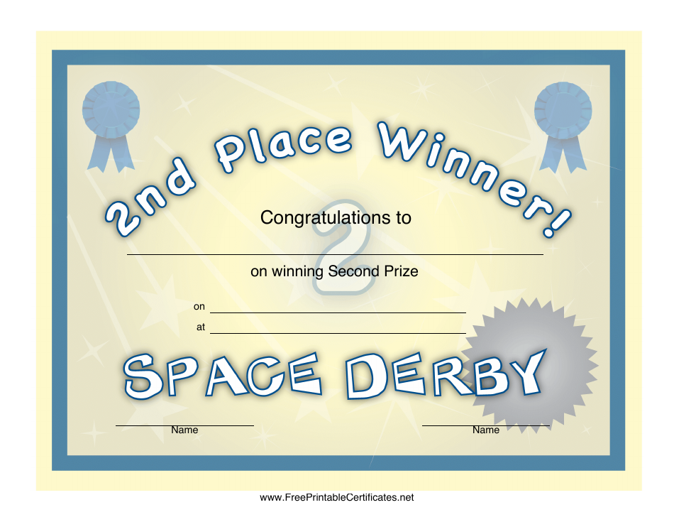 Space Derby 2nd Place Certificate Template