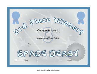 &quot;Space Derby 3rd Place Certificate Template&quot;