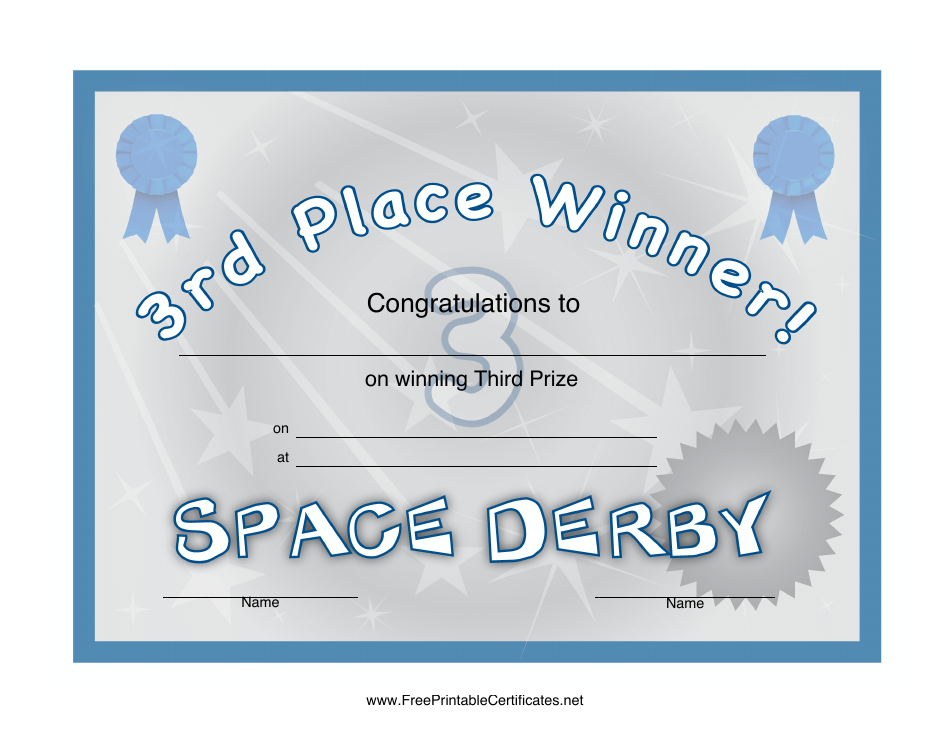 Space Derby 3rd Place Certificate Template Preview