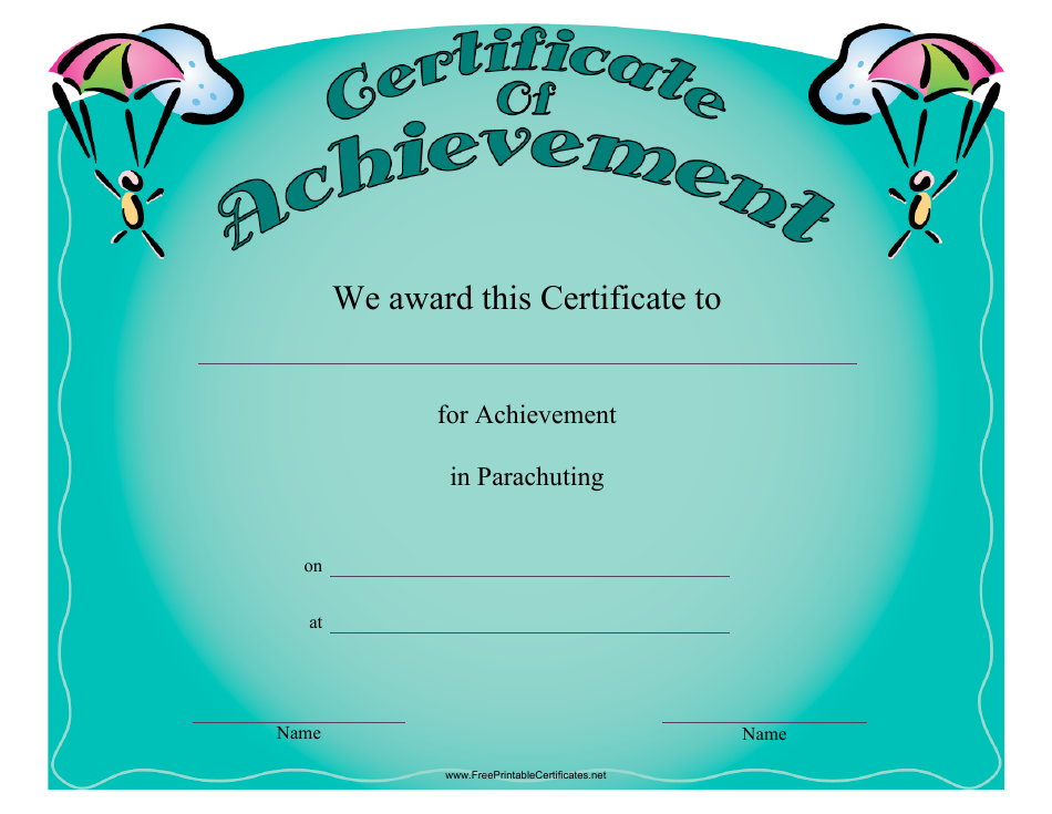Parachuting Certificate of Achievement Template