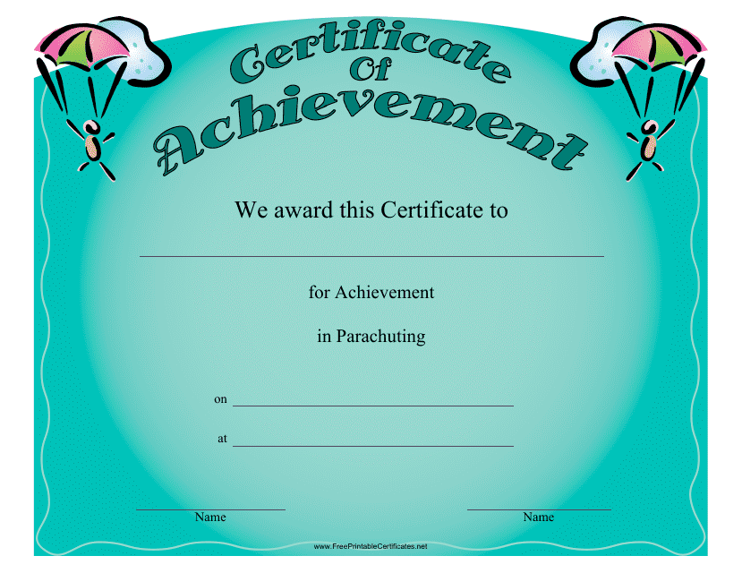 Parachuting Certificate of Achievement Template