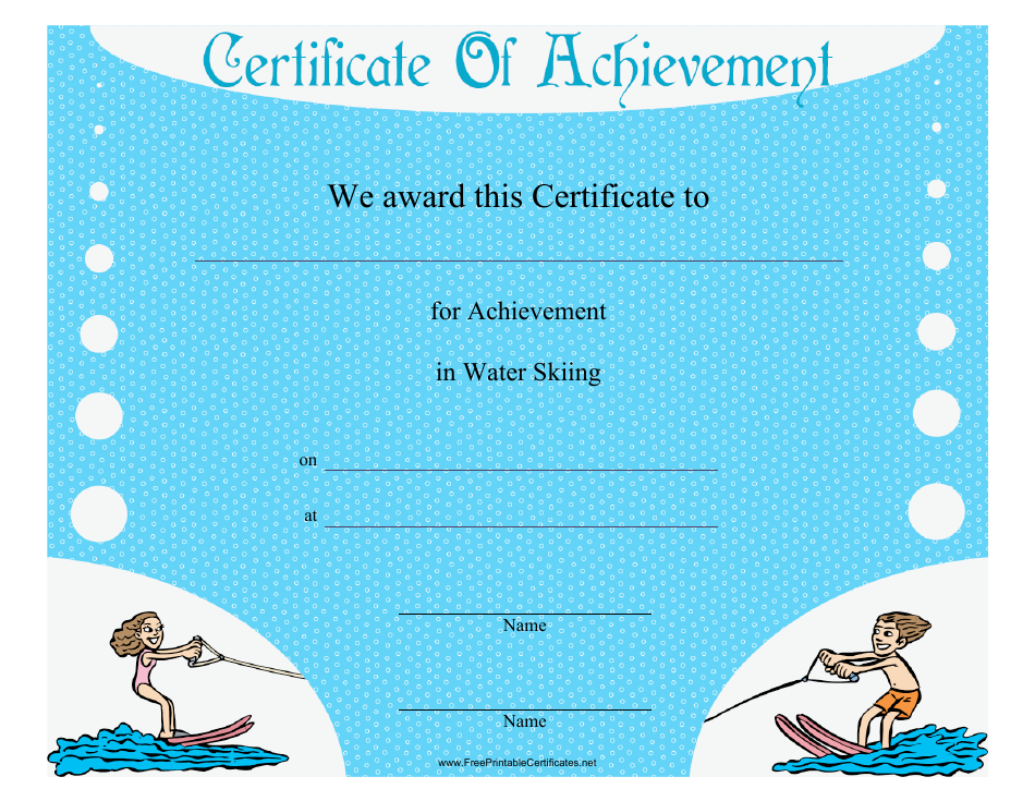 Water Skiing Achievement Certificate Template Image Preview