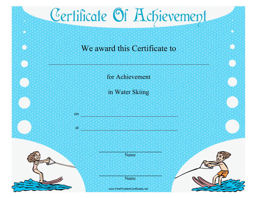 &quot;Water Skiing Achievement Certificate Template&quot; Download Pdf