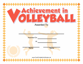 Document preview: Volleyball Certificate of Achievement Template