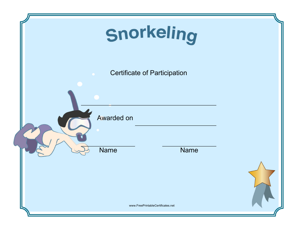 Seeking an elegant and professionally designed Snorkelling Certificate of Participation template
