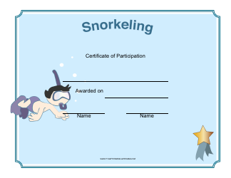 &quot;Snorkelling Certificate of Participation Template&quot;