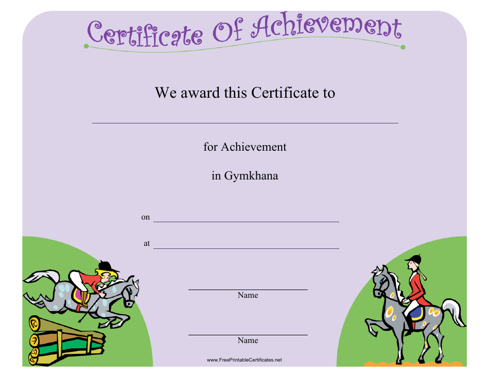 Gymkhana Certificate of Achievement Template, Page 1