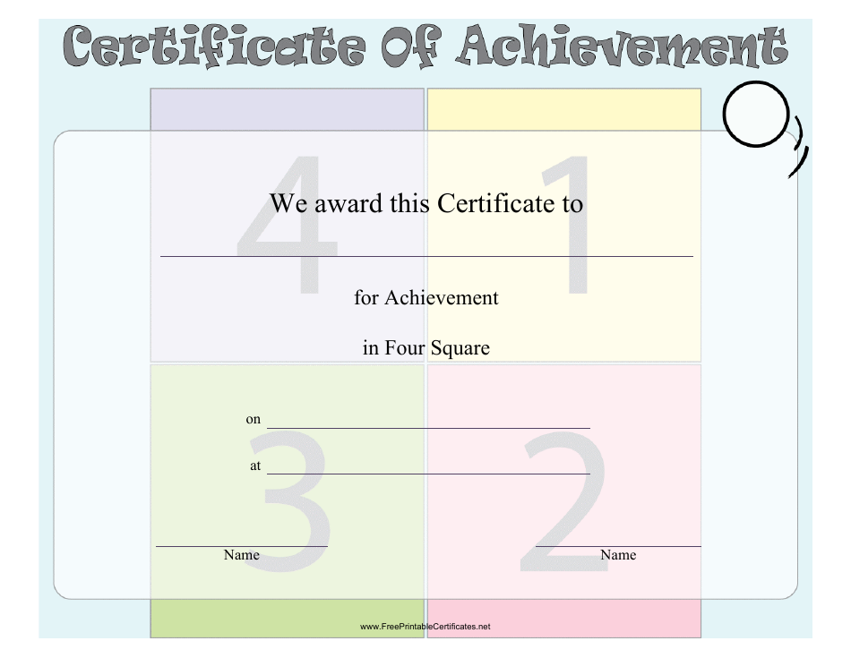 Four Square Certificate of Achievement Template