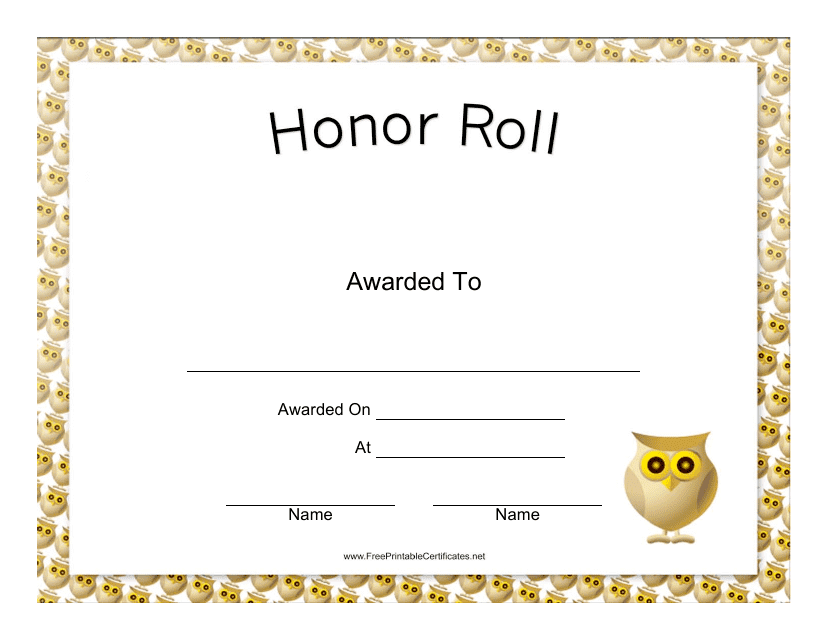 Honor Roll Certificate Template - Owls