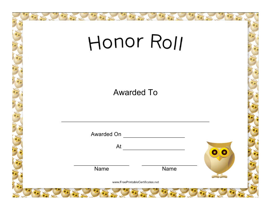 Honor Roll Certificate Template Owls Download Printable PDF Templateroller