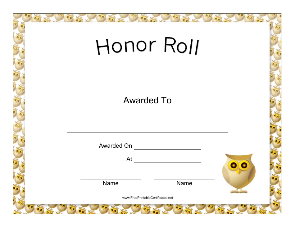 Honor Roll Certificate Template with Owls