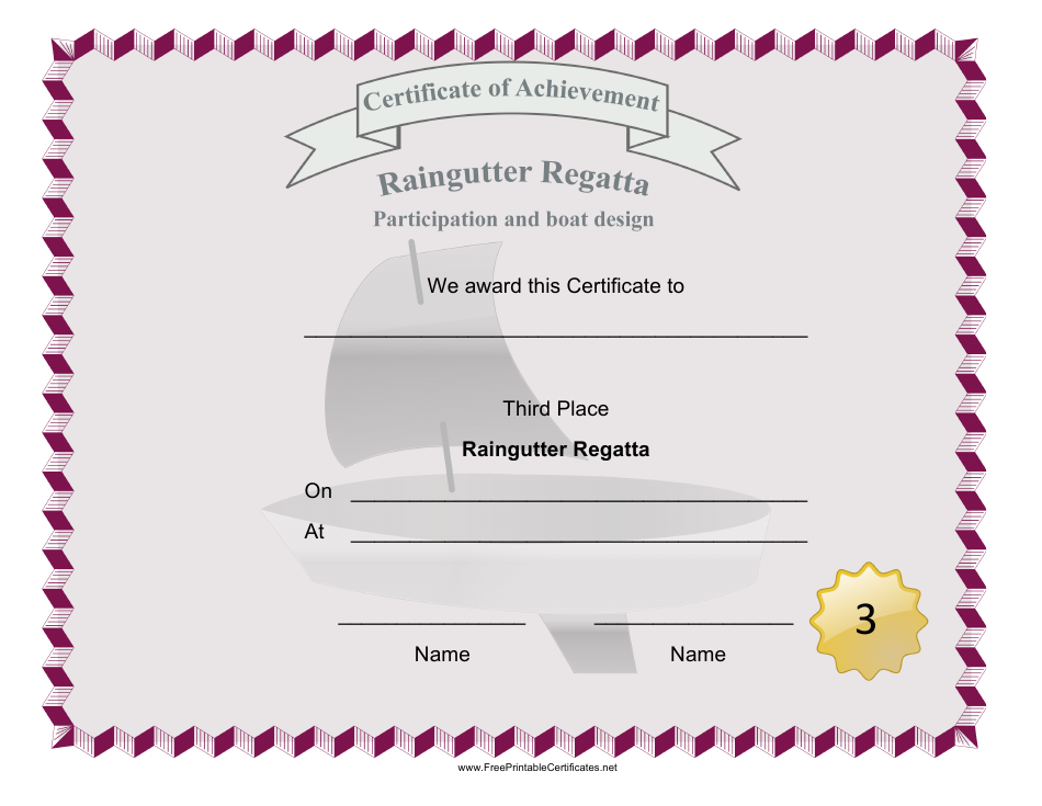 Raingutter Regatta Third Place Certificate Template - Customize and Download