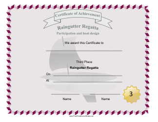 Document preview: Raingutter Regatta Third Place Certificate Template