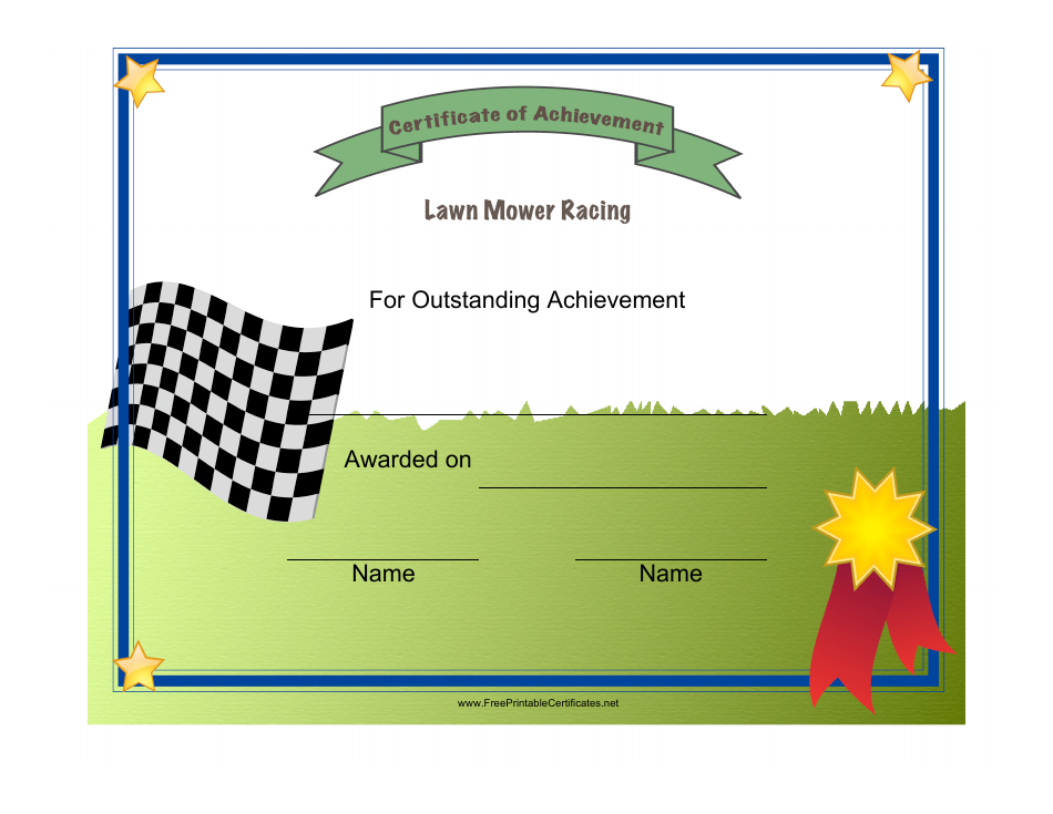 Lawn Mower Racing Certificate of Achievement Template