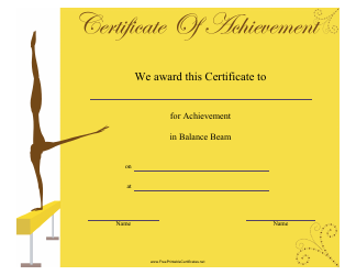 Document preview: Gymnastics Balance Beam Certificate of Achievement Template