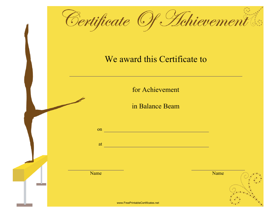 Gymnastics Balance Beam Certificate of Achievement Template, Page 1