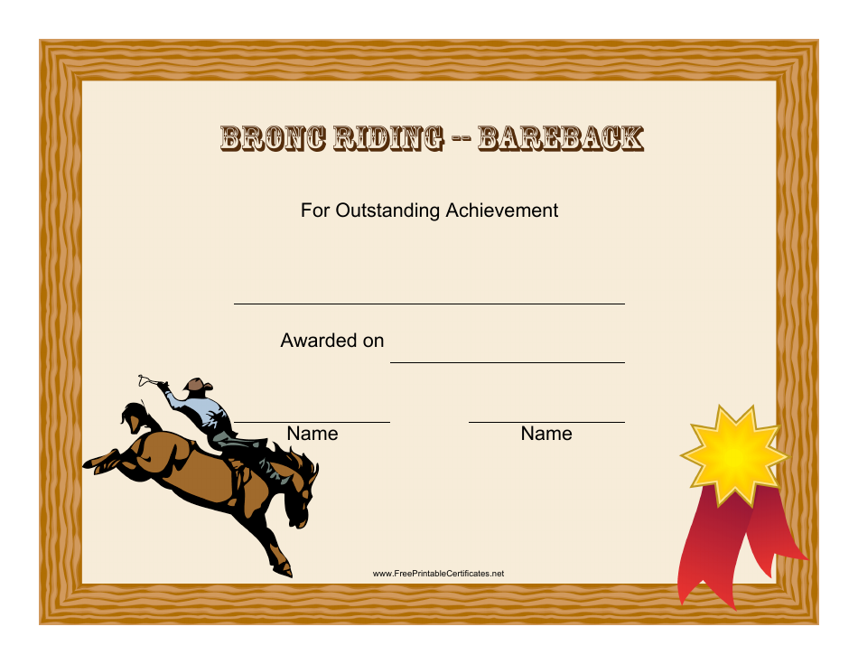 Bareback Bronc Riding Rodeo Certificate of Achievement Template - Florida, Page 1