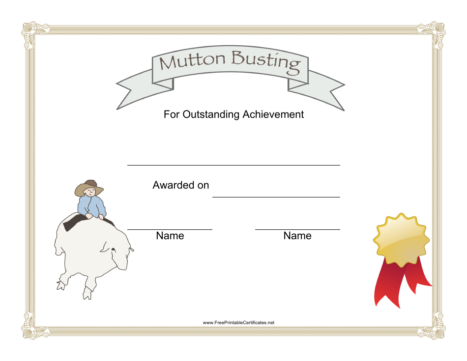 Mutton Busting Rodeo Certificate of Achievement Template Preview